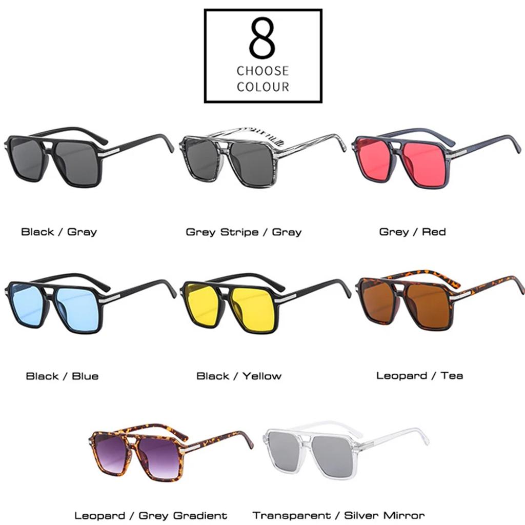  Vintage Double Bridges Square Sunglasses Men Gradient Lens Eyewear Shades Women Trending Sun Glasses UV400