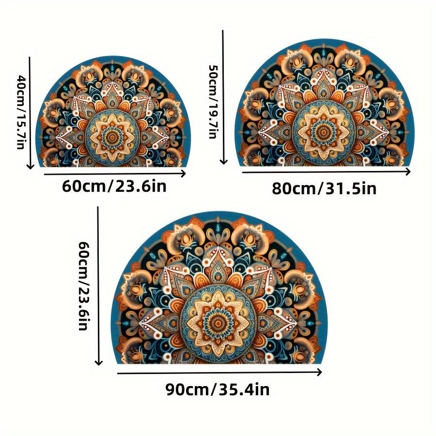Tappetino Semirotondo Mandala Boemo Antiscivolo Lavabile Tappeto Piatto 2D Semisferico per Decorazione Soggiorno Cucina Bagno