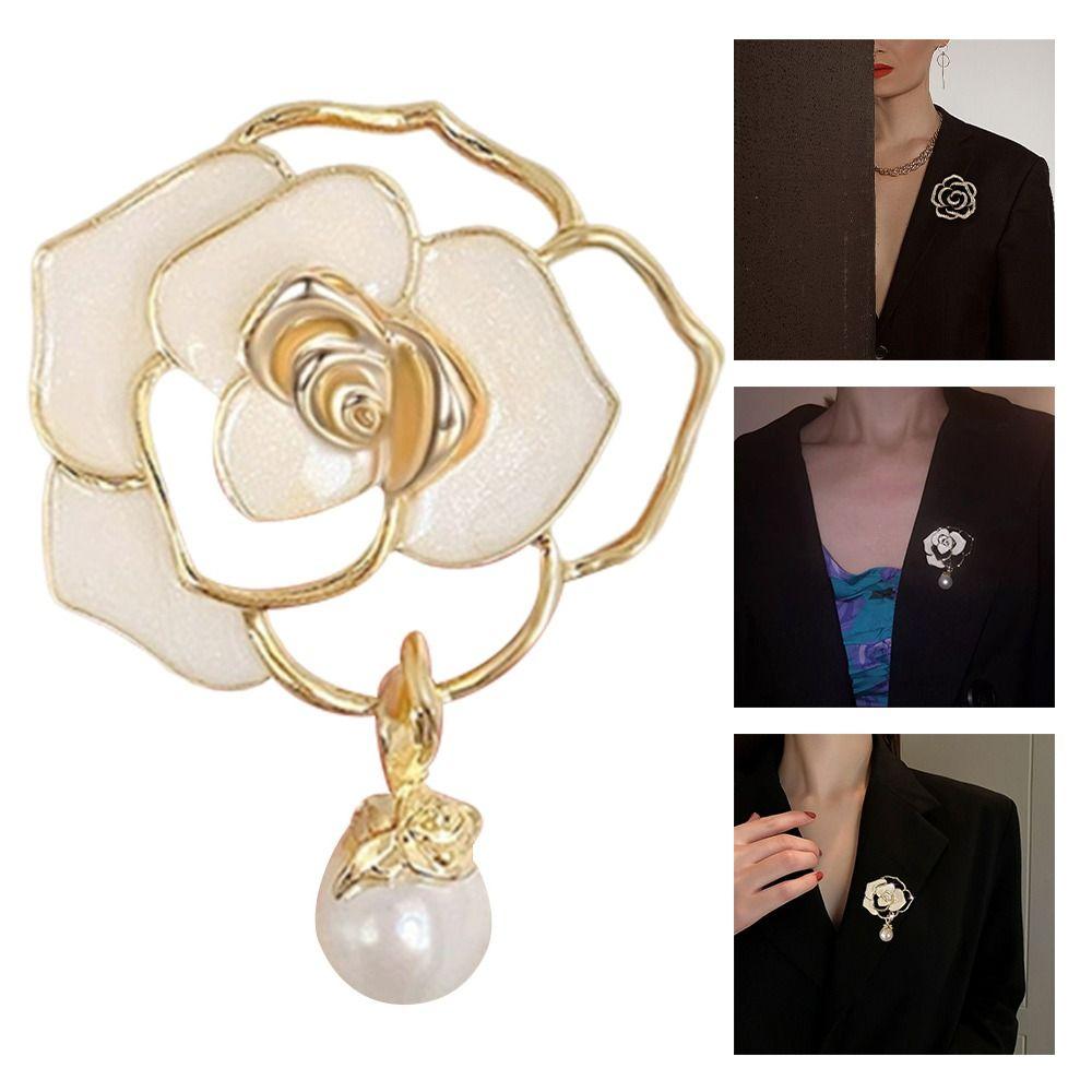 Enamel Design Enamel Camellia Brooch Golden And Black Floral Brooch  For Funerals and Mourning