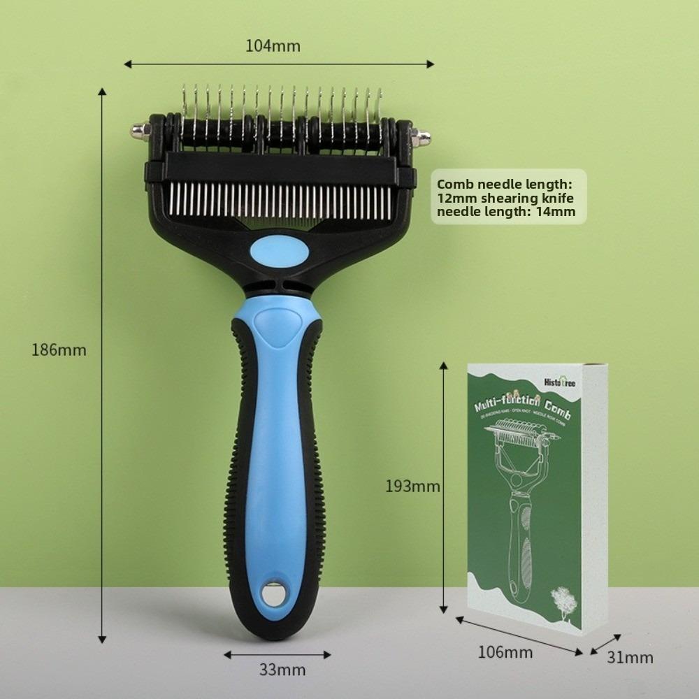 Multi-functional Dog Deshedding Brush Stainless Steel Blade Effective Cat Hair Remover Anti-slip TPR Handle Puppy Cat Comb