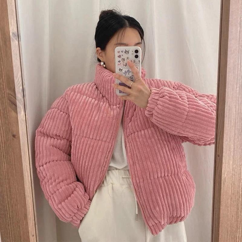 Winter Corduroy Short Cotton Jacket for Female Students Loose Thickened Warm Cotton Jacket for Coat Cotton Jacket