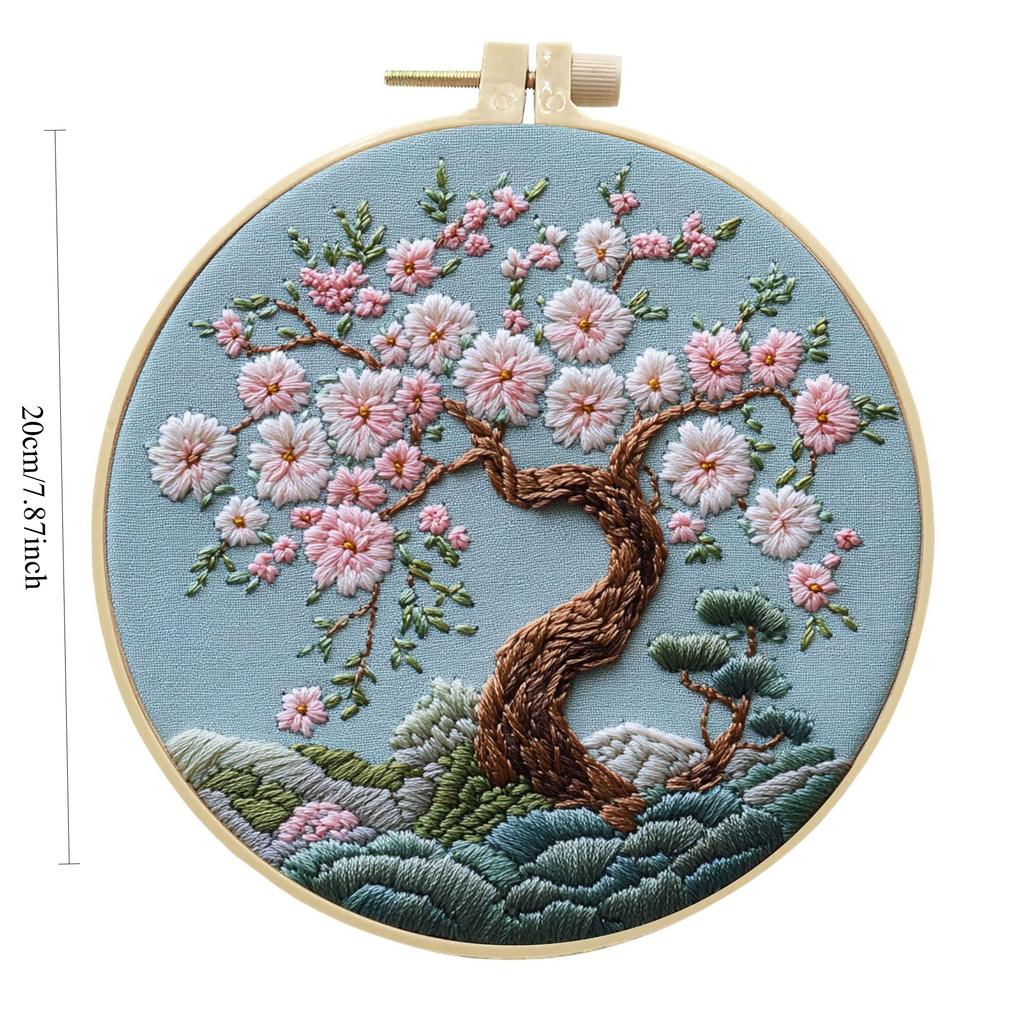 1pc Peach and Pine Tree Pattern DIY Embroidery Kit for Beginners
