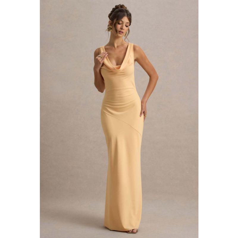 Women's Elegant Luxury Satin Cowl Neck Backless Sleeveless Slim Fit Mermaid Maxi Evening Formal Dress