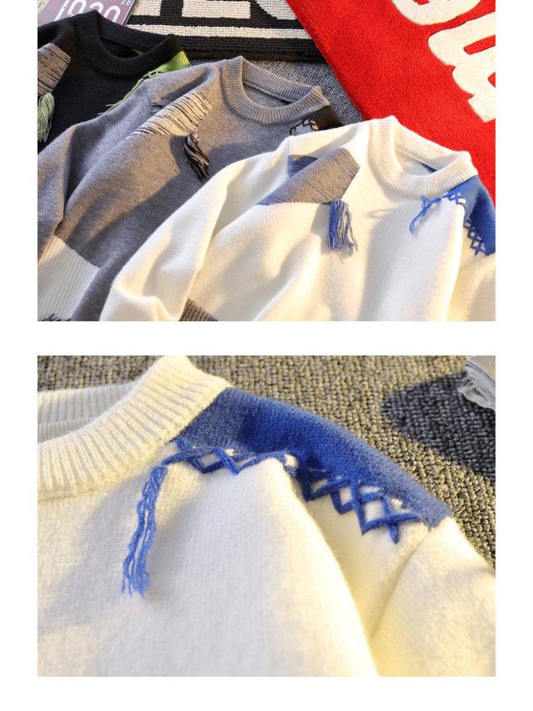 Men's 2025 New Style Korean Color-Block Round Neck Sweater - Trendy Youth Knitwear