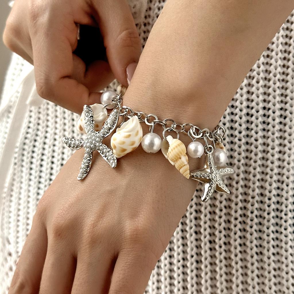 Bohemian Starfish Conch Pearl Necklace Exaggerated Beach Vacation Wind Shell Single Circle Accessories