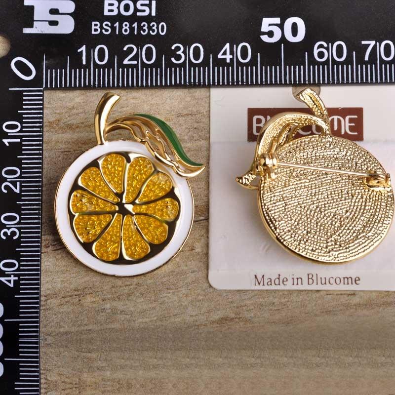 Blucome Oil Painting Lemon Orange Brooch Fashion Fruit Pins Girls Vibrant Color Accessories