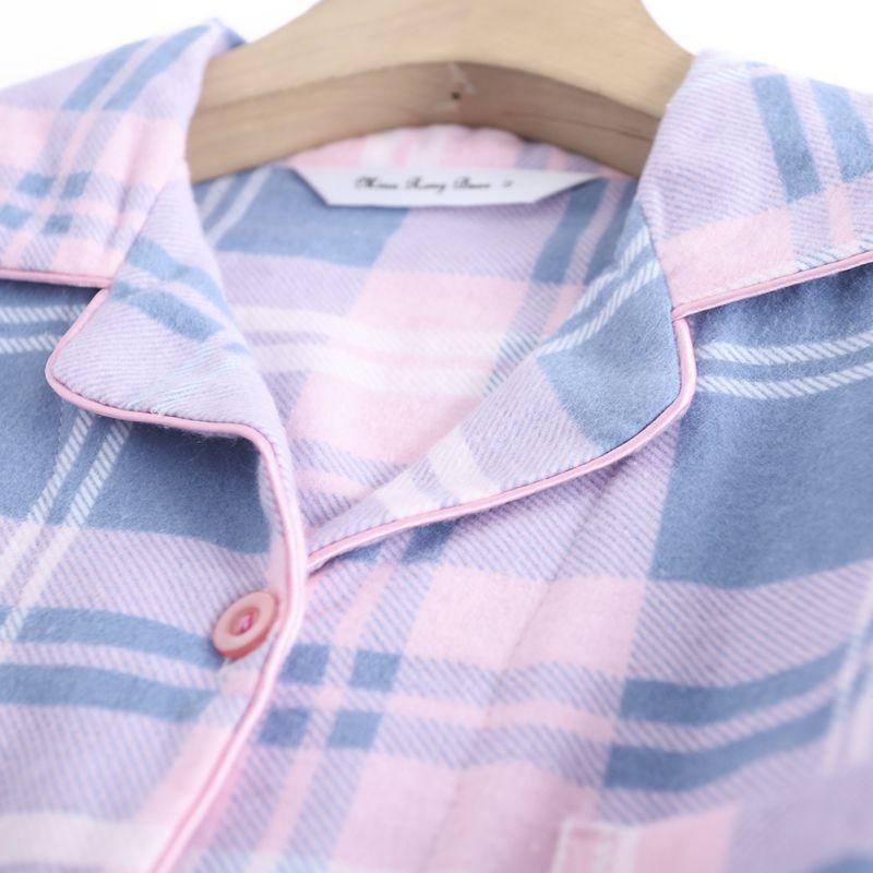 Women Plaid Casual Pajama Set Button Shirt Top and Pants