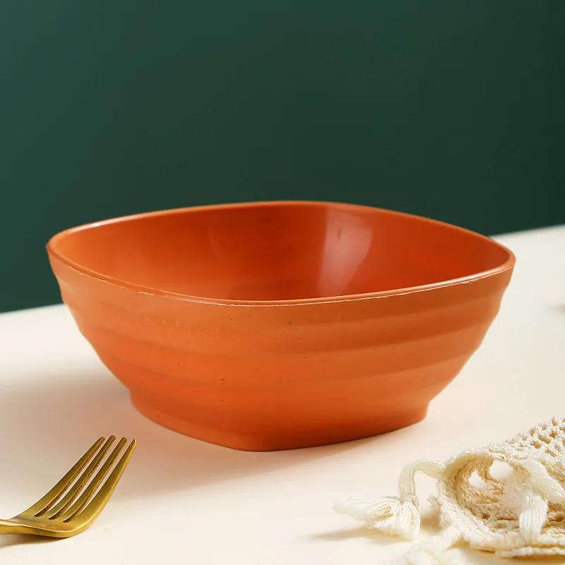 Square Wheat Straw Soup Ramen Bowls Anti-Fall Large Salad Fruit Rice Bowls Food Container Kitchen Tableware Microwave Safe