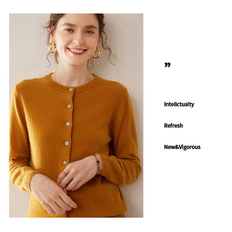 Damen Kaschmir Rundhals Einreiher Cardigan Pullover - Mittel-Dick - Frühling/Herbst