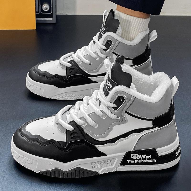 Winterschuhe, hohe Baumwollschuhe, Winter-Sneaker aus Leder, warme Plüsch-Schneestiefel, modische Samt-Freizeitschuhe