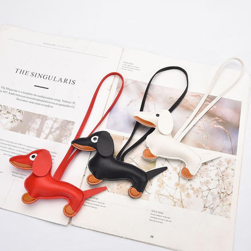 Dog Keychain Pendant Pu Leather Cartoon Pet Bag Charm For Keys And Phones