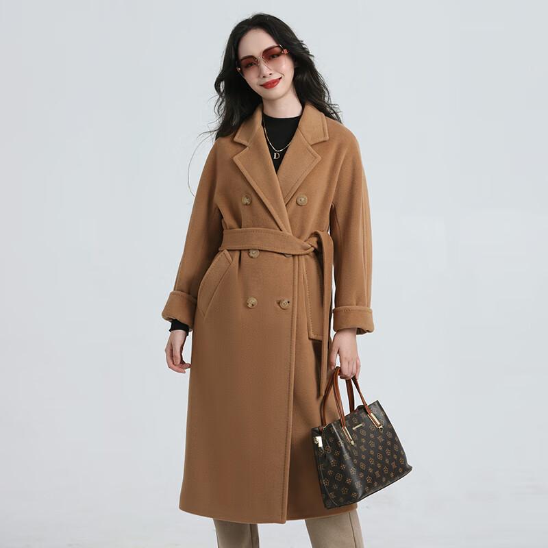 Yilvten Women's Double-Faced Wool Blend Belted Mid-Length Coat