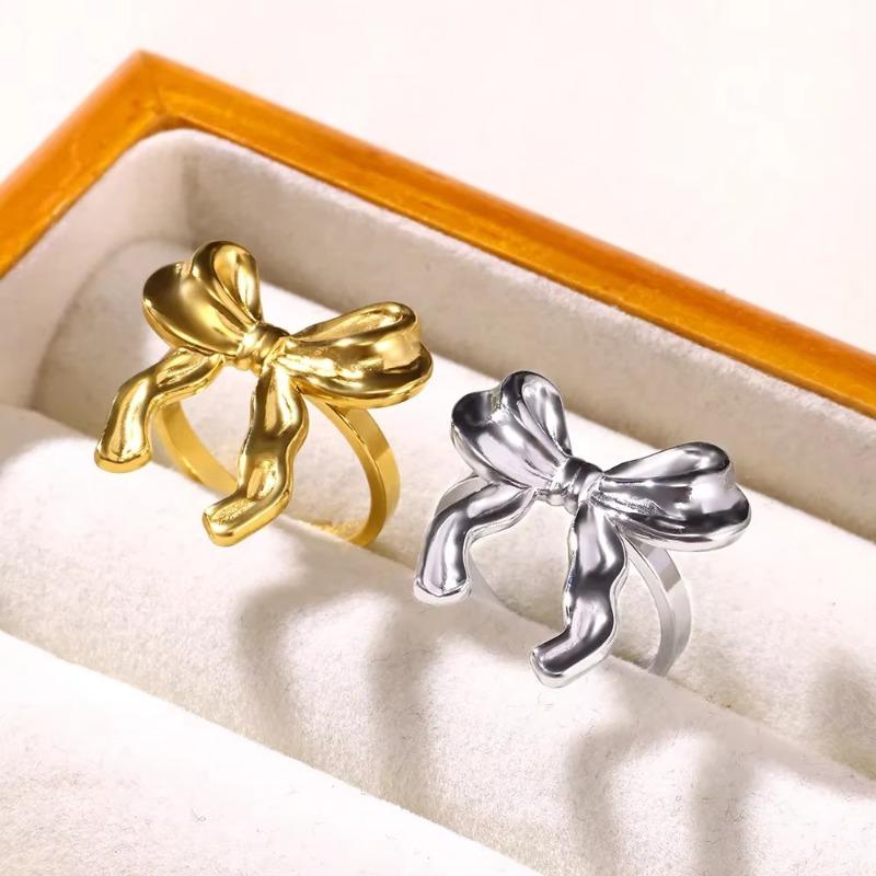 Princess On the Run Bow Simple Personality Ring Female K Gold-plated Titanium Steel Opening Adjustable Versatile