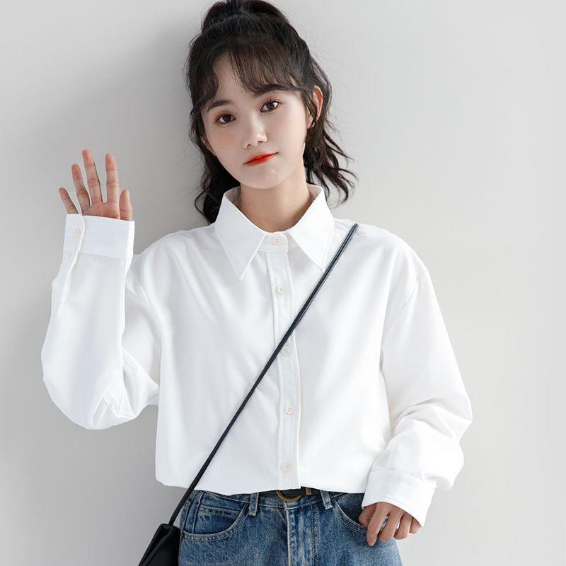 Women's Spring White Long Sleeve Korean Style Layering Shirt - Versatile Student Outerwear