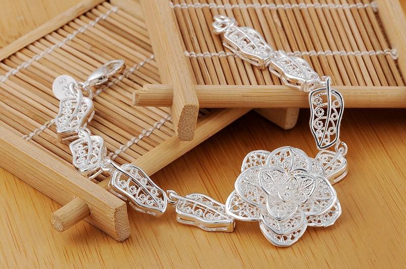 Factory direct fashion 925 Silver Bracelet for woman Beautiful big flower fine Luxury jewelry Wedding party gifts