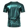 T-shirt da Uomo Lucida Metallica Estiva Casual Girocollo Manica Corta Top Magliette Nuova Moda Oro Costume di Scena Festa Disco Nightclub Tee