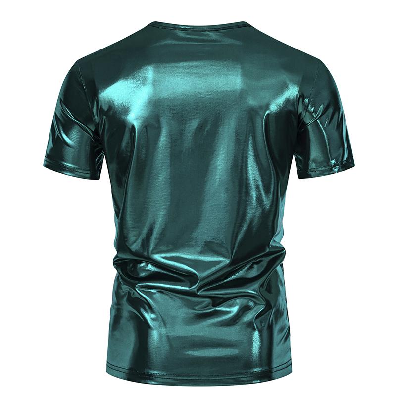 T-shirt da Uomo Lucida Metallica Estiva Casual Girocollo Manica Corta Top Magliette Nuova Moda Oro Costume di Scena Festa Disco Nightclub Tee