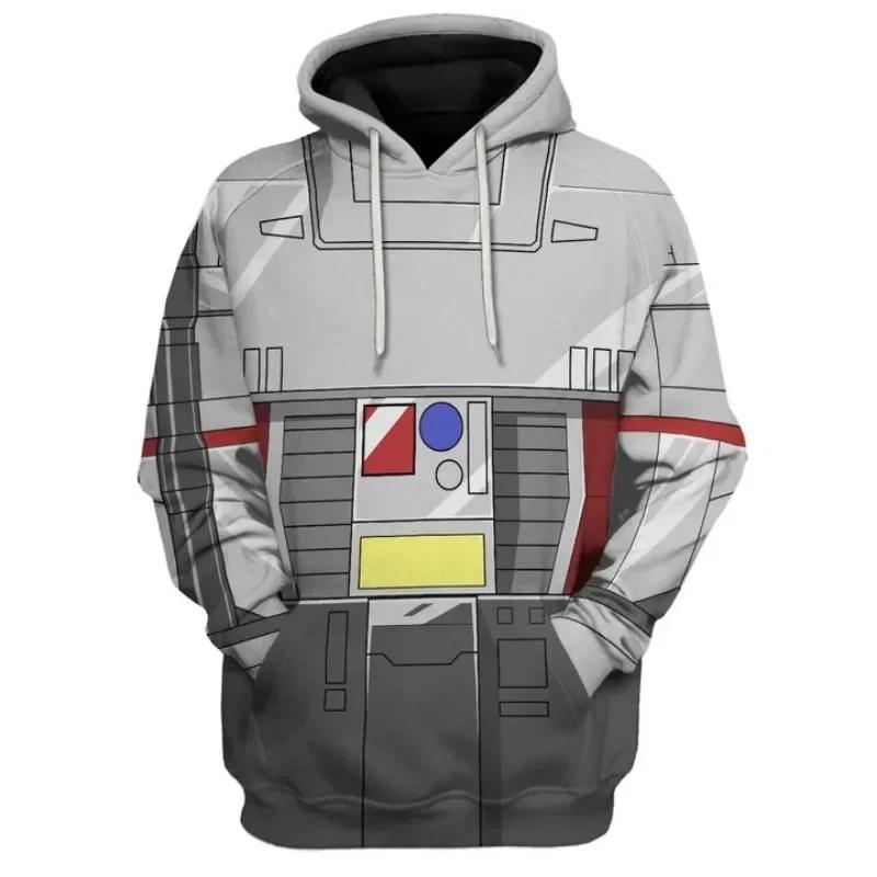 Men's 3D Robot Print Hoodie Red/Blue Cartoon Streetwear Sweatshirt Cotton Blend Pullover for Teen Boys