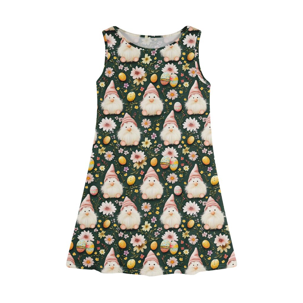 Girl Summer Dress Sleeveless Printed Color Casual Dress