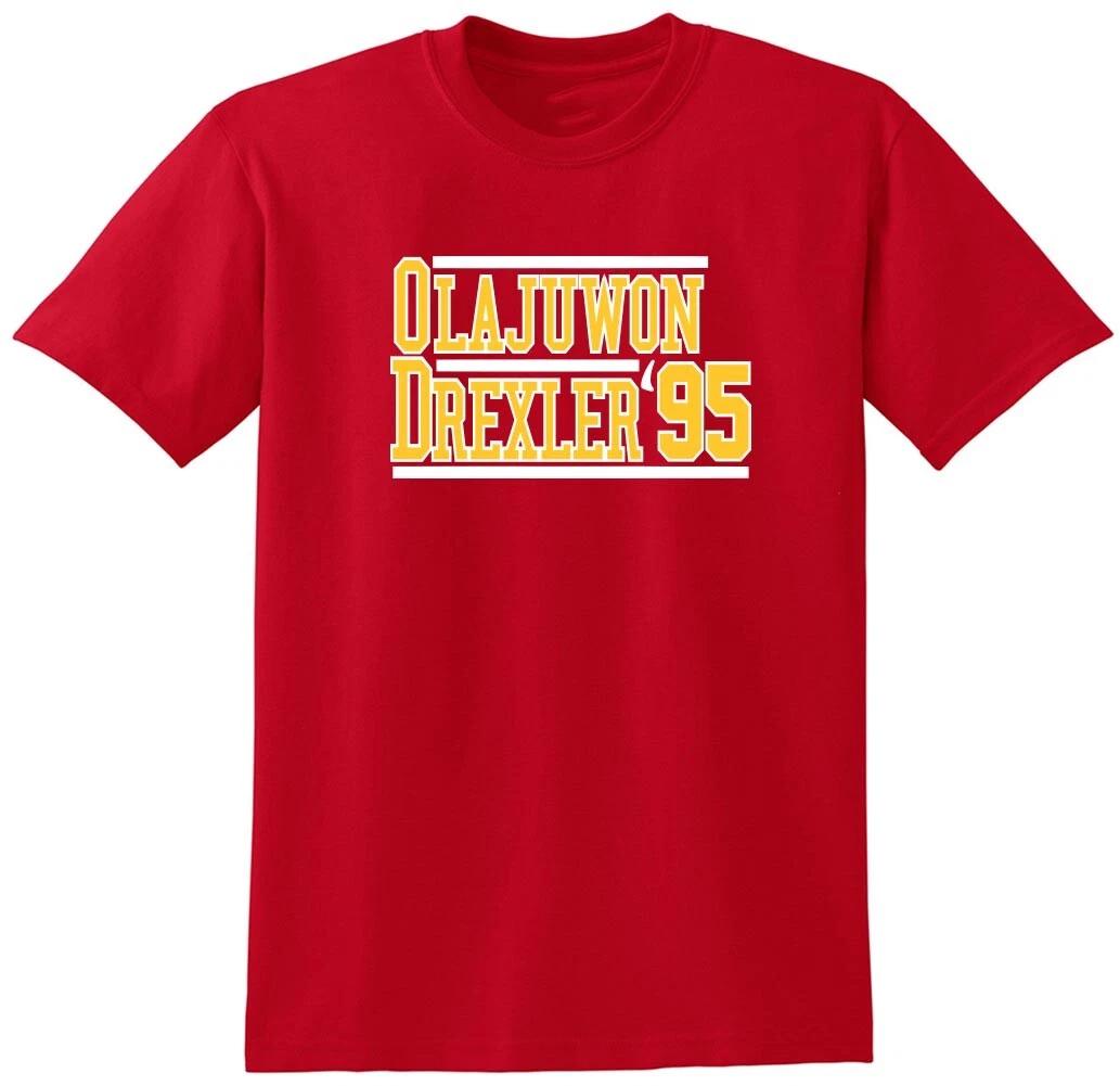 Hakeem Olajuwon Clyde Drexler Houston Rockets 1995 Long Short Sleeve T-Shirt XXXXL