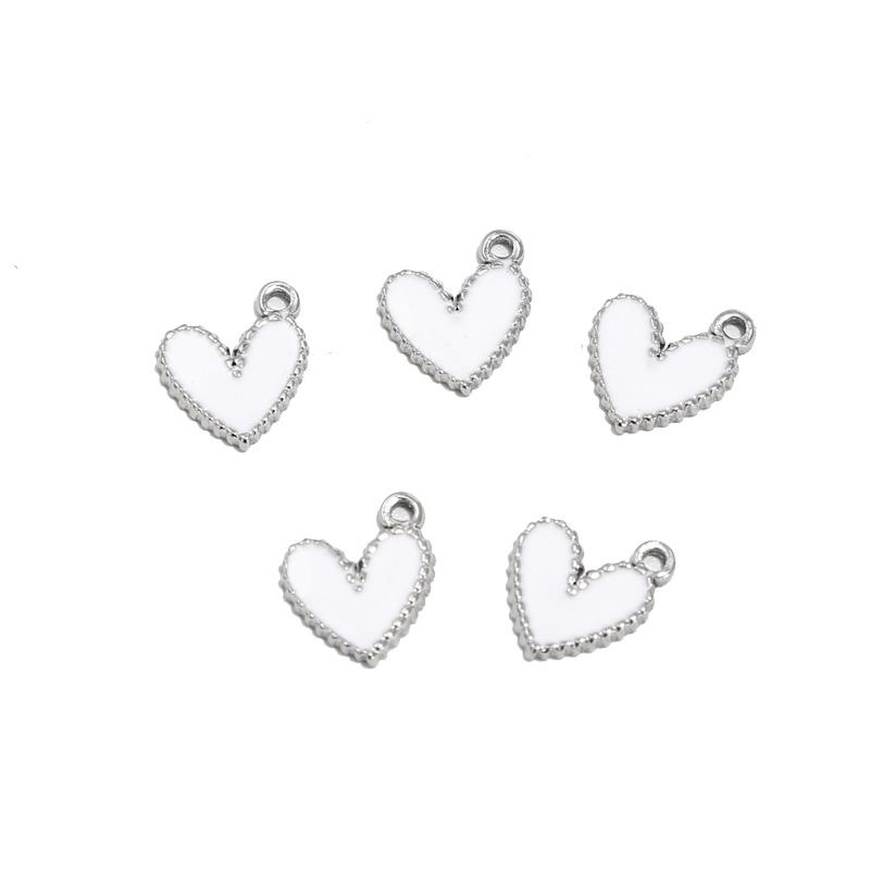 10pcs Gold Plated 10*12mm Stainless Steel Charm Enamel Heart Pendants Mixed Accessories For DIY Necklaces Making Findings