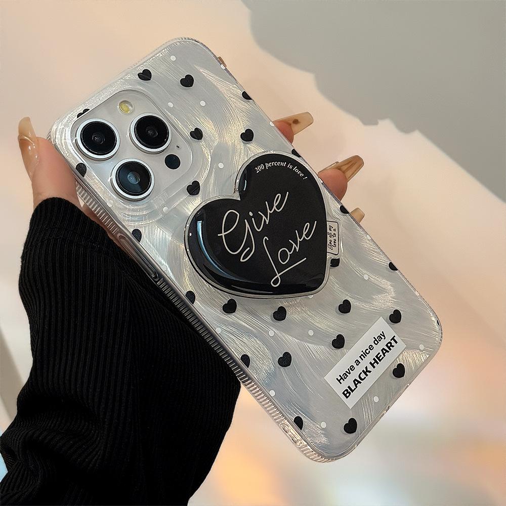 Black Heart Stand Phone Case for Phone 11/12/13/14/15