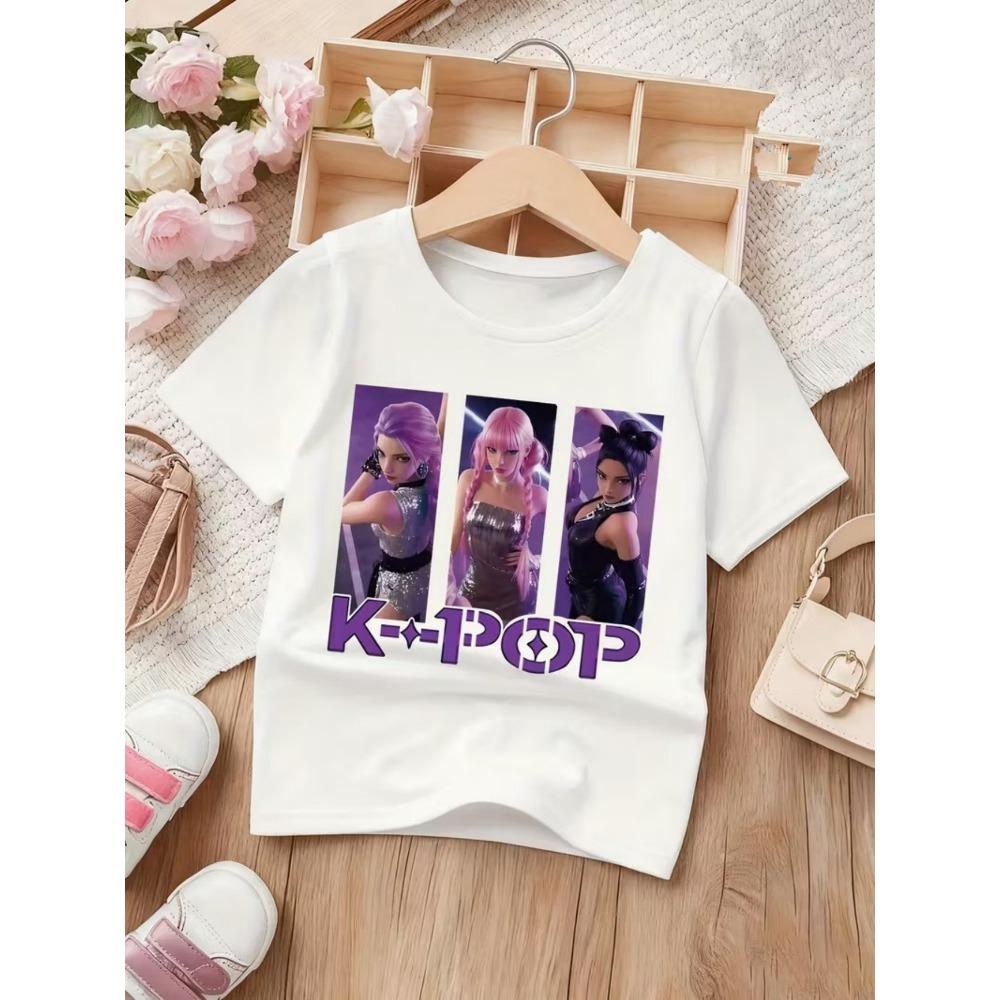 2026 Film Caldo Maglietta in Morbido Cotone per Bambine Abbigliamento per Bambini Fan KPop Cacciatori di Demoni Regali Vestiti per Bambini Moda Top Casual