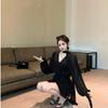 Womens Black Chiffon Long Sleeve Dress With Splicing Design For Autumn Elegant Look