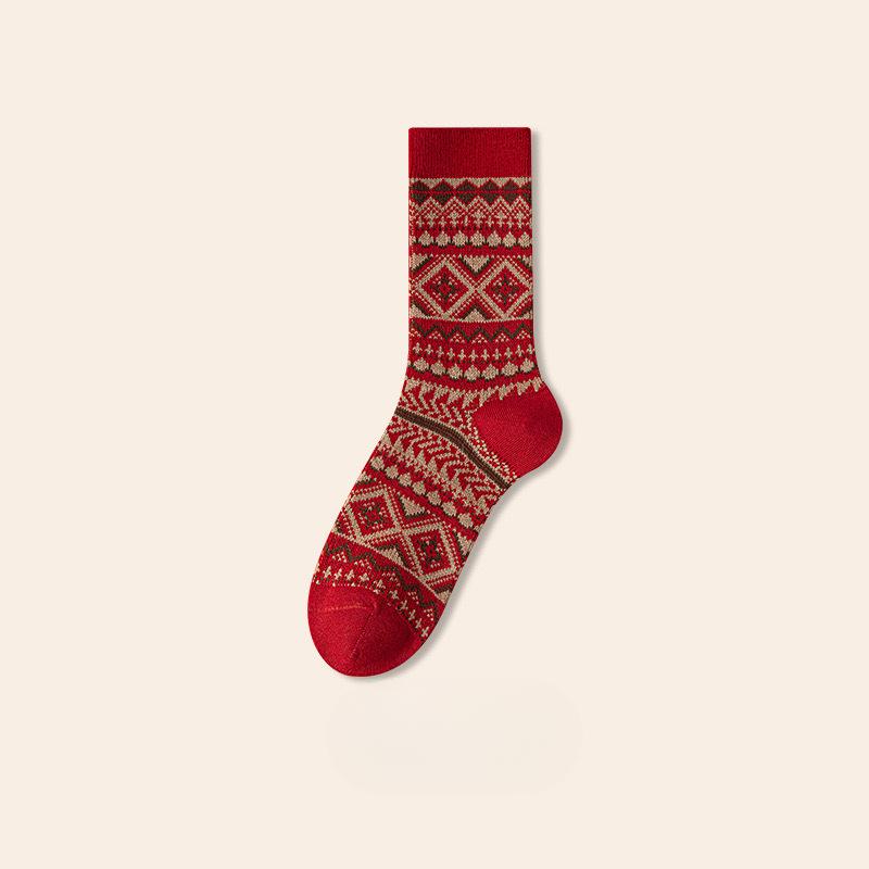 

Женские осенне-зимние утолщенные в этом году новогодние милые студенческие мультяшные гольфы красного цвета 1 pair