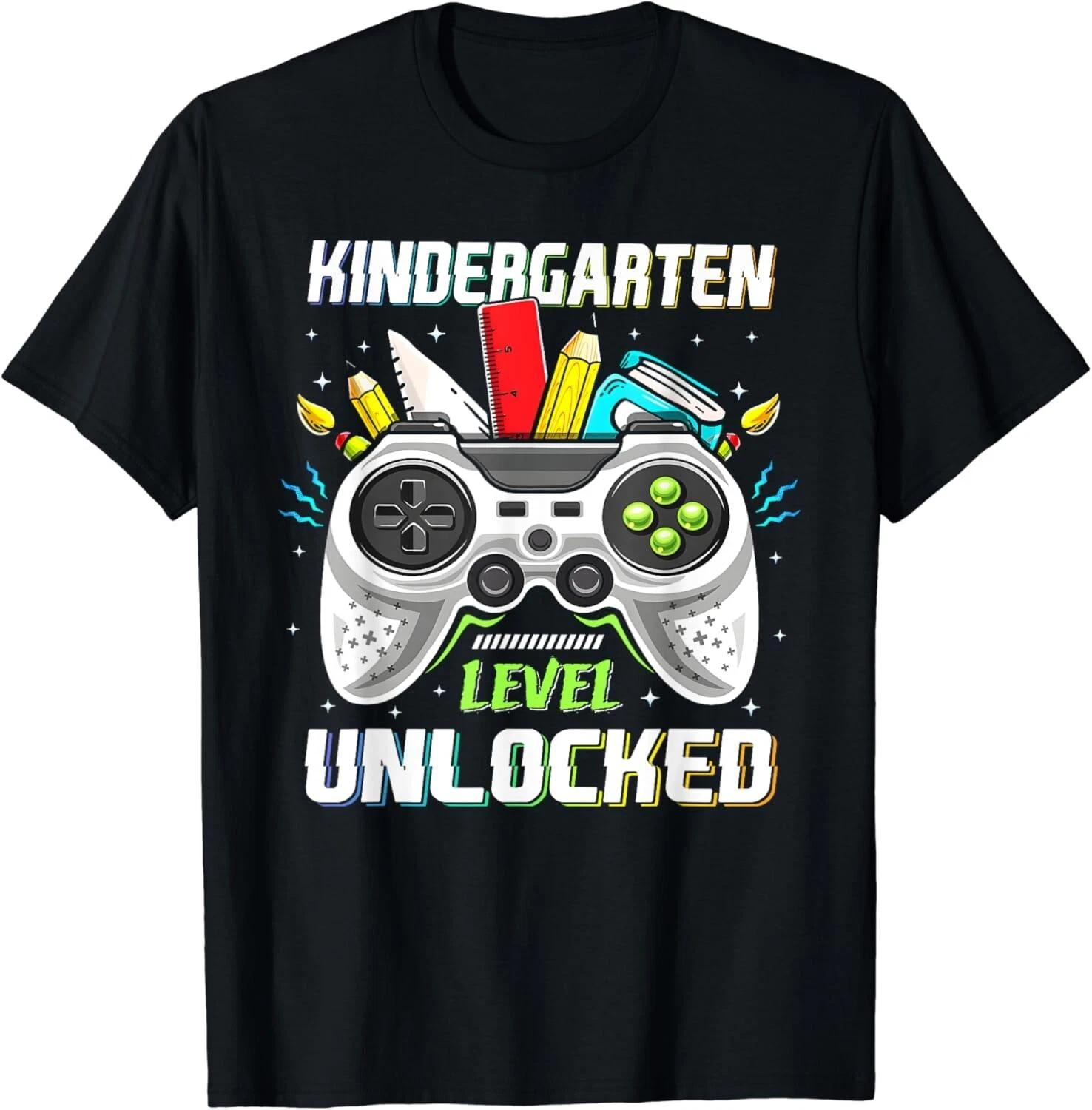 

Kindergarten Level Unlocked Video Game Back to School Boys Gift Unisex T-Shirt L