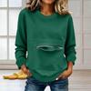 Women's Long Sleeve Crew Neck Sweatshirt with Front Zipper Pocket Casual Pullover Lightweight Comfortable Fit