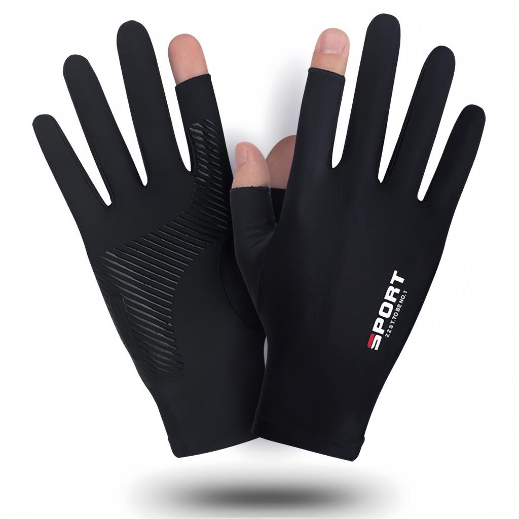 1 Pair Ice Silk Gloves Work Sunscreen Anti Slip Sweat Absorbing Touch Screen For Fitness Men'S Women'S With Exposed Fingers