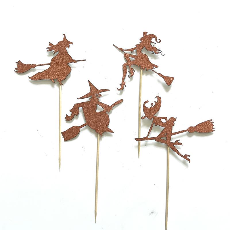 Happy Halloween 4PCS Ghost Witch Halloween Party Cupcakes Small Card Dessert Cake Decoration