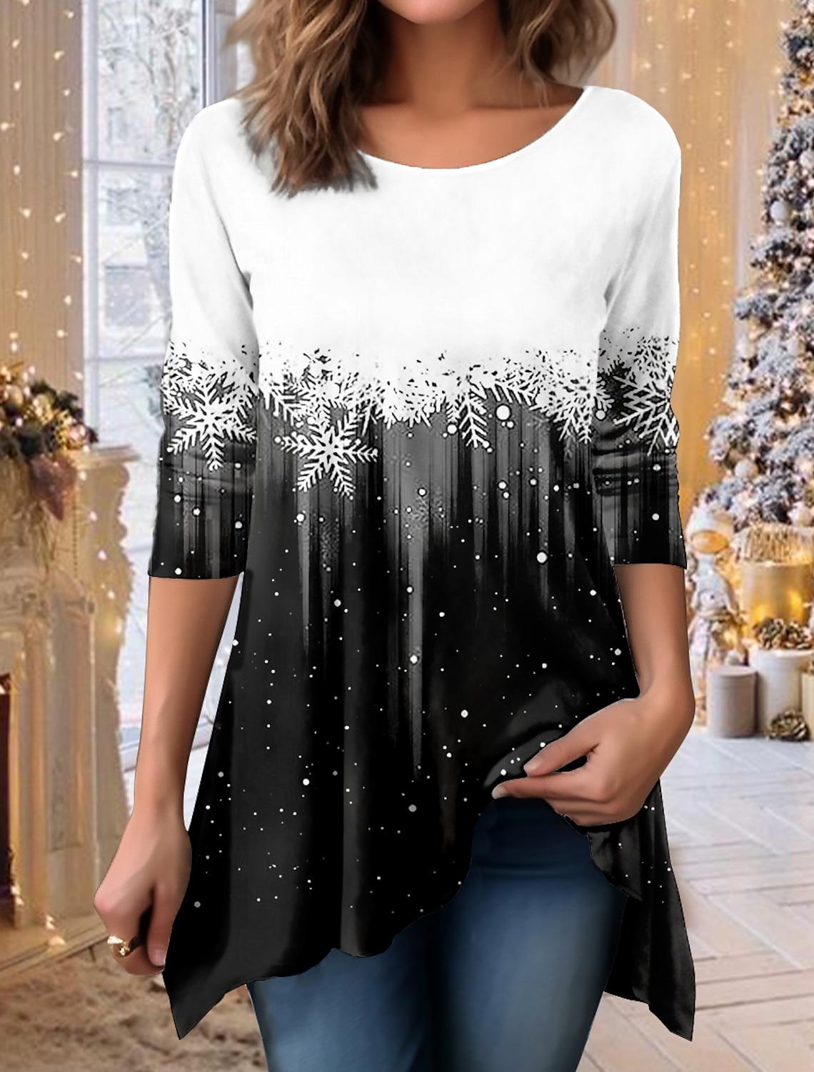 

Женские осенние топы с круглым вырезом и 3D принтом пяти лепестков снежинок, модные футболки с длинными рукавами и нерегулярным подолом, топы 8XL чёрный