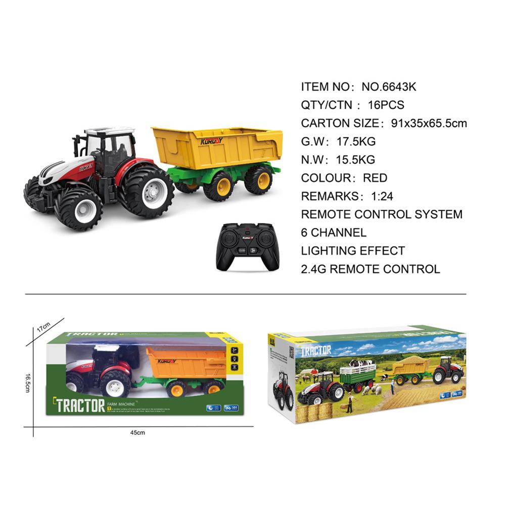 1:24 Remote Control Car For Kids Simulation Electric Farmer Harvester Tractor Model With Lights Christmas Gifts For Boys Girls