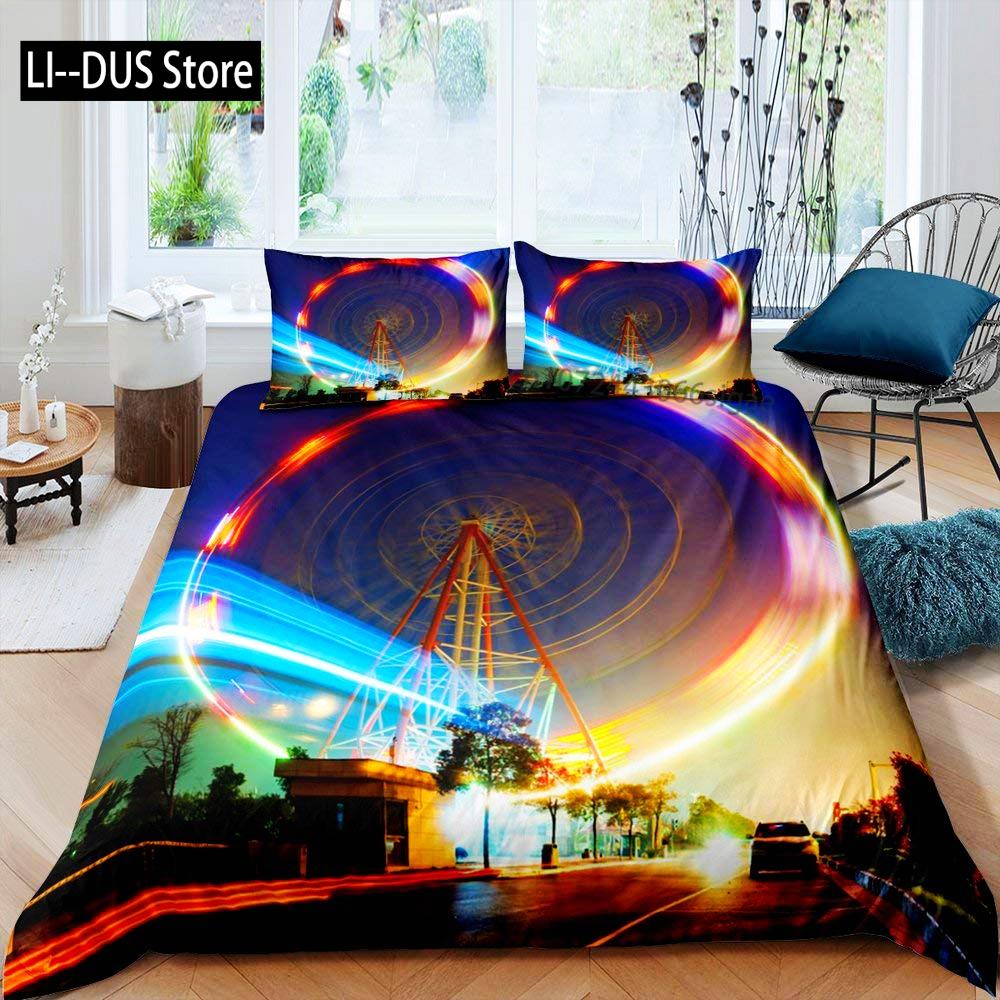 Ferris Wheel Comforter Cover Set Colorful Ferris Duvet Cover Bedding Set 3pcs for Kids Boys Soft Quilt Cover with 2 Pillowcase