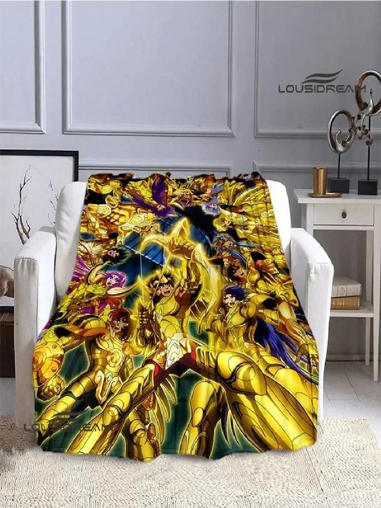 Knights of the Zodiac Cartoon Print Throw Blanket Soft Flannel Warm Cozy for Home Bed Travel Birthday Gift