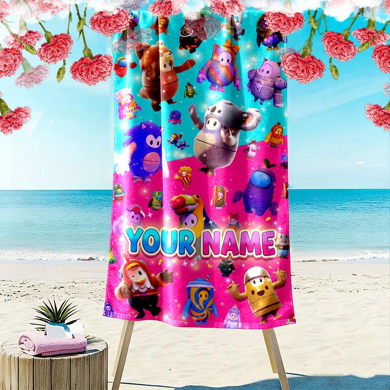 Custom Fall Guys Print Beach Towel, Large Soft Quick Dry Towel for Beach Camping Swimming