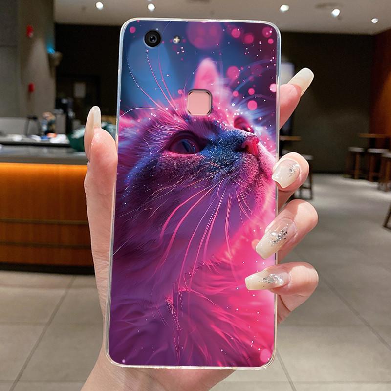 Casing For Vivo V7 1718 V7+ V 7 Plus 1716 Clear Case Aesthetic Cute Cat Cartoon Fashion Soft Transparent Silicone TPU Back Cover