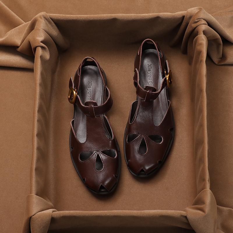 Fashion Summer Women's Sandals 2025 Artificial Leather Casual Comfortable Outdoor Fashion Retro Roman Sandals Hollow Out British Sandals