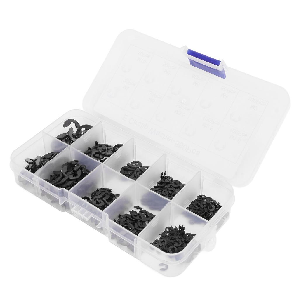 580 Stück E Sicherungsring Unterlegscheiben Set mit Aufbewahrungsbox Edelstahl Feste Fixierung E Typ Sicherungsscheibe Schwarz