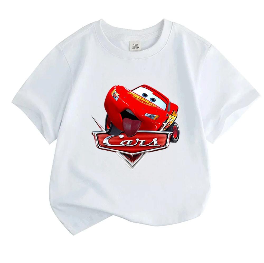 Kids Boys Girls 100% Cotton Crew Neck Short Sleeve T-Shirt, Funny Cute Red Racing Car Cartoon Print Casual Breathable Summer Tee Children Daily Wear
