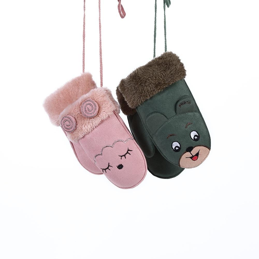 1 Paar Unisex Fäustlinge Verdickt Vollfinger Winter Warm Kinderhandschuhe Wildlederimitat Cartoon Tier