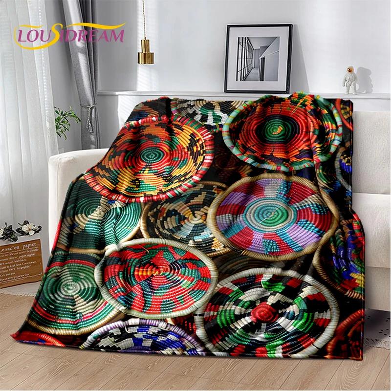 3D Ethiopia Colorful Flower Woven Art Baskets Mandala Soft Plush Blanket,Flannel Throw Blanket for Living Room Bedroom Bed Sofa