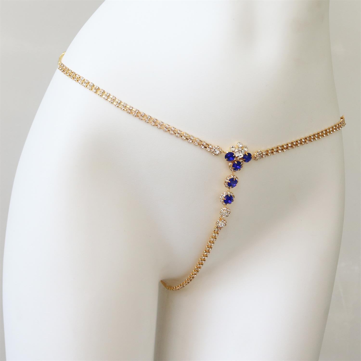 

Full Diamond Sapphire Waist Chain, European And American Nightclub Fashion Rhinestone Body Chain Shorts Chain