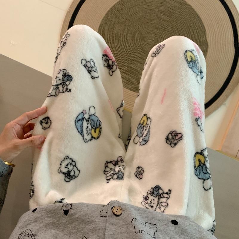 Damen Cartoon Flanell Fleecegefütterte Pyjamahose - Warmer Herbst-/Winterstil