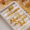 Stainless Steel Vintage Geometric Sunburst Ring For Women Red Love Heart Spiral Flower Finger Rings Party Aesthetic Jewelry Gift