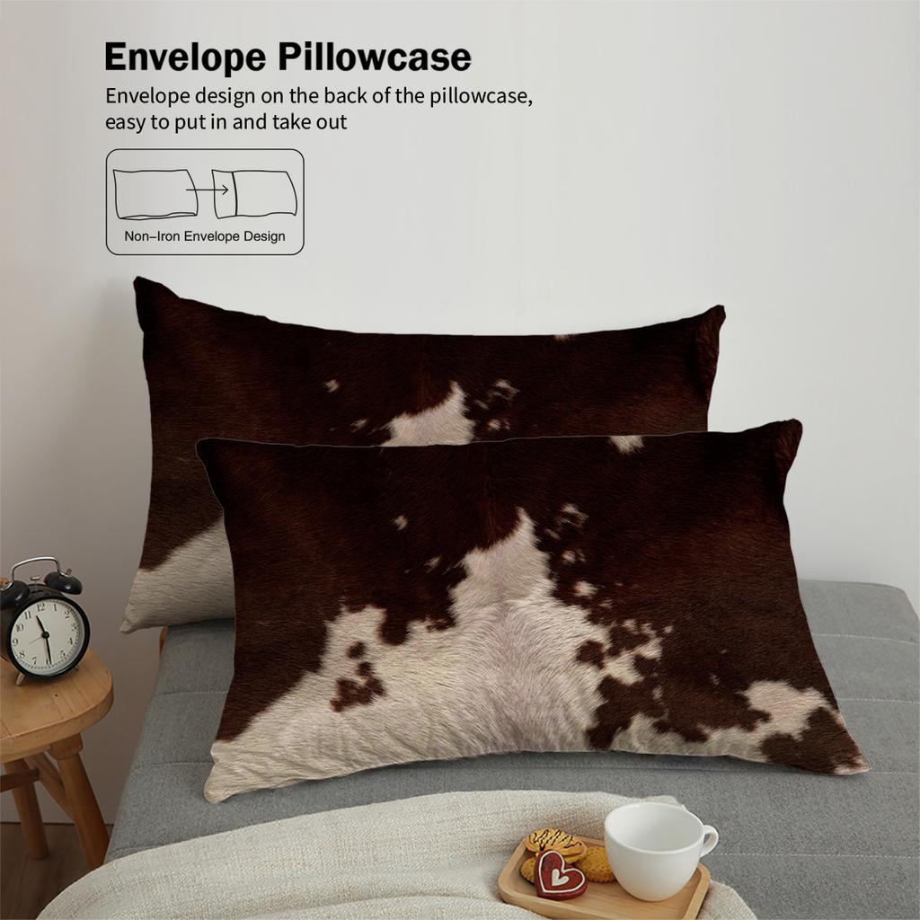 3pcs Duvet cover set printed with plush cow pattern,brown grey splicing,for bedroom and hotel,essential for animal enthusiasts