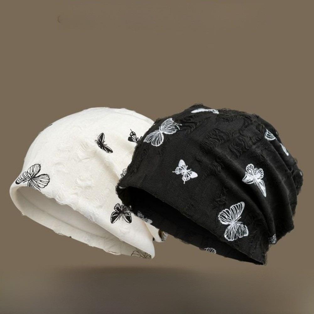 Coldproof Fleece Beanies Thickened Plush Pullover Hat Harajuku Butterfly Print Beanies  Female