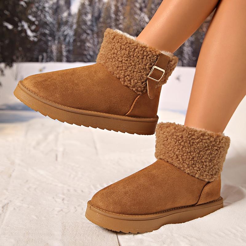 Fashion Buckle Decor Women's Platform Snow Boots 2025 Winter Non Slip Warm Plush Ankle Boots Women Comfort Slip On Cotton Shoes Woman